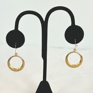Vintage Gold Plated Circle Dangle Earrings Geometric Modern Minimalist Women